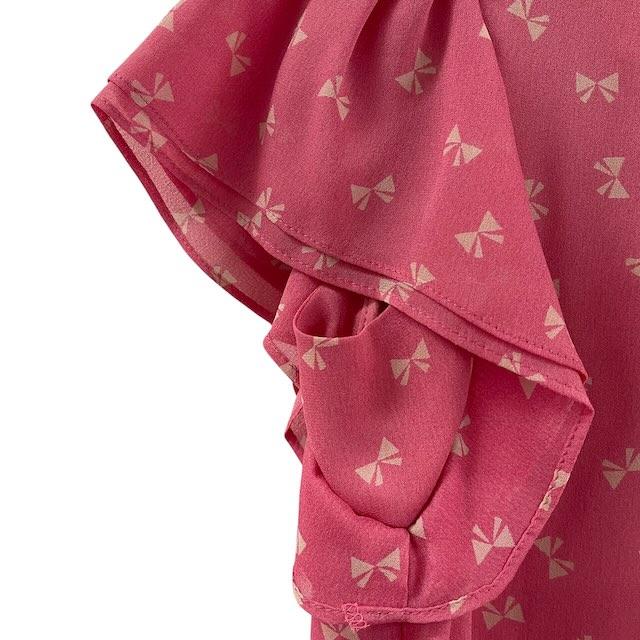美品★エムズグレイシー　総レース　半袖ワンピース リボン　フリル　38 エムズグレイシー M`S GRACY フリルワンピース 半袖 リボン柄 総柄