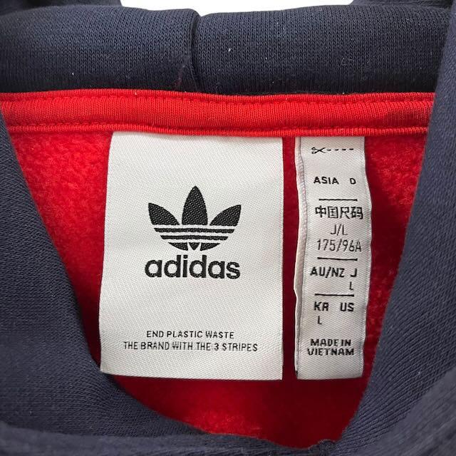  刺繍ワンポイント アディダス 袖太フェード フーディー パーカー adidas（アディダス） パーカー フーディー トップス ロゴ 刺繍 レッド