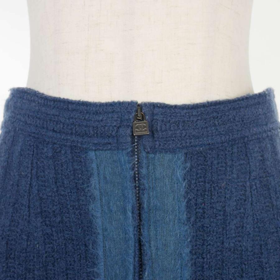 シャネル CHANEL ビンテージツイードミニスカートブルー