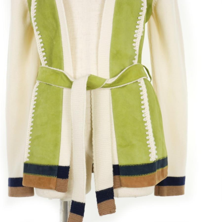 MARNI マルニ 22SS スエードレザー 切替 ニット カーディガン 38 白 緑  