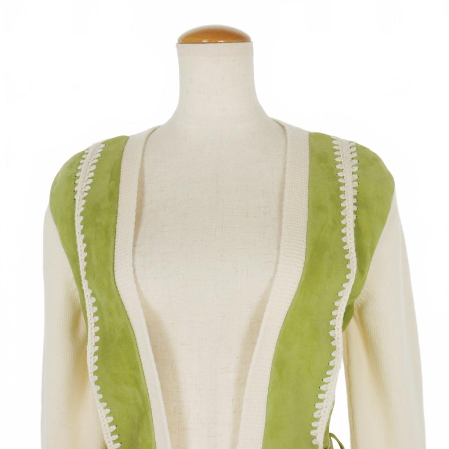 MARNI マルニ 22SS スエードレザー 切替 ニット カーディガン 38 白 緑  