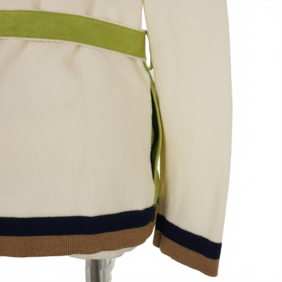 MARNI マルニ 22SS スエードレザー 切替 ニット カーディガン 38 白 緑  