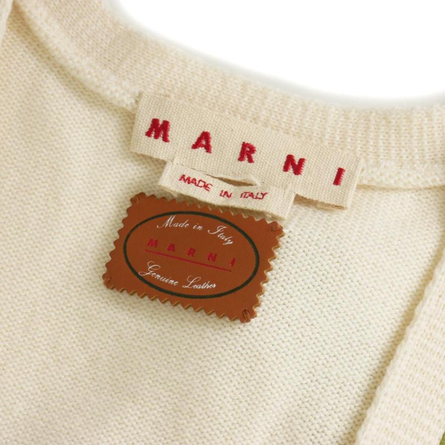 MARNI マルニ 22SS スエードレザー 切替 ニット カーディガン 38 白 緑  