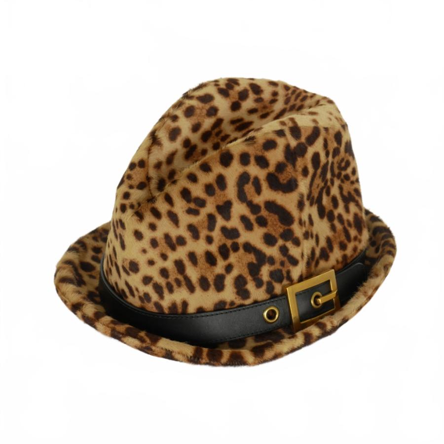 グッチ GUCCI ハラコレザー レオパード柄 ハット 帽子 L 325750 CK03T 