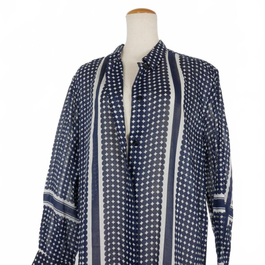 サラランツィ SARA LANZI 20SS 総柄 ロングワンピース 長袖 XS 白 紺