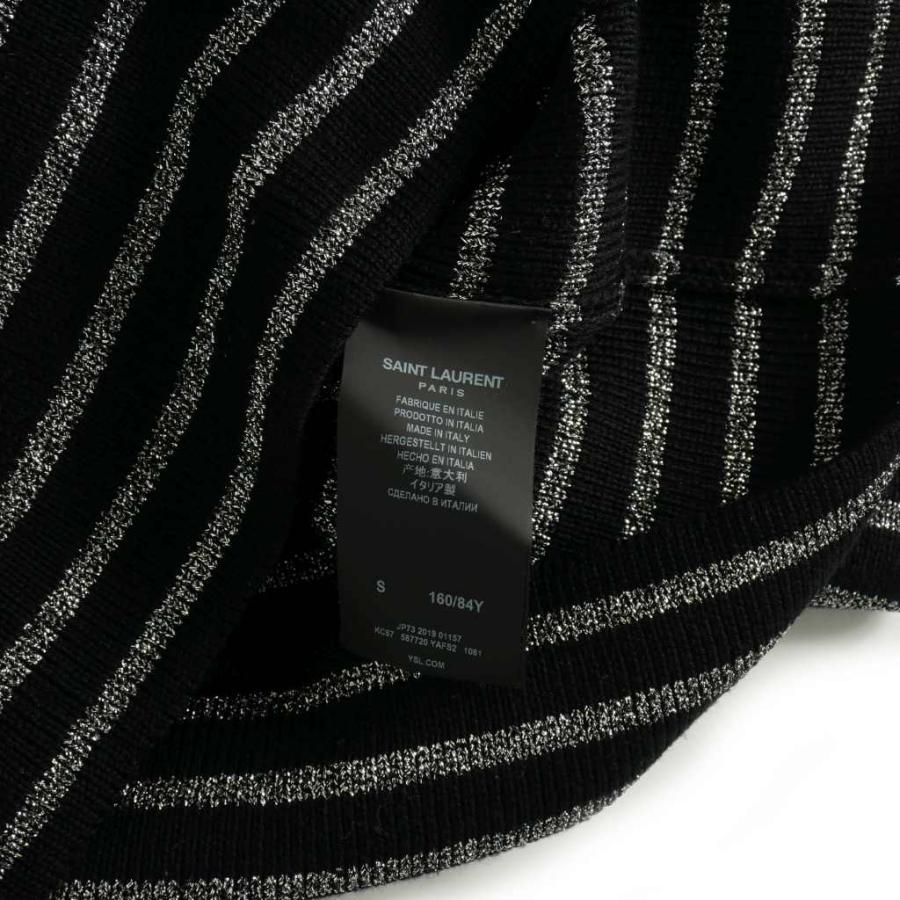 【中古】サンローラン パリ SAINT LAURENT PARIS ラメボーダーニット ボタン クルーネック 長袖 S ブラック 黒 KC57 サンローラン パリ SAINT LAURENT PARIS ラメボーダーニット ボタン