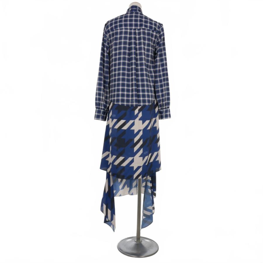 ロク rokh 20AW スカーフ チェック ロング ワンピース 長袖 38 ブルー  
