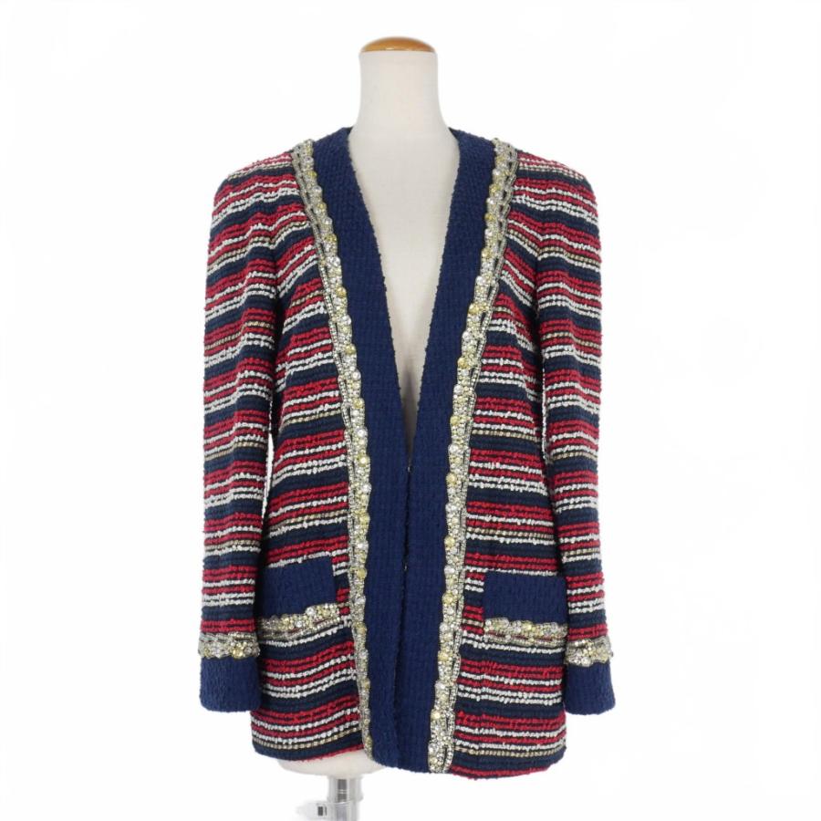 GUCCI - グッチ GUCCI 2017年製 ビジュー ノーカラー ジャケット ベルト付き GUCCI（グッチ） GUCCI 2017年製 ビジュー ノーカラー ジャケット
