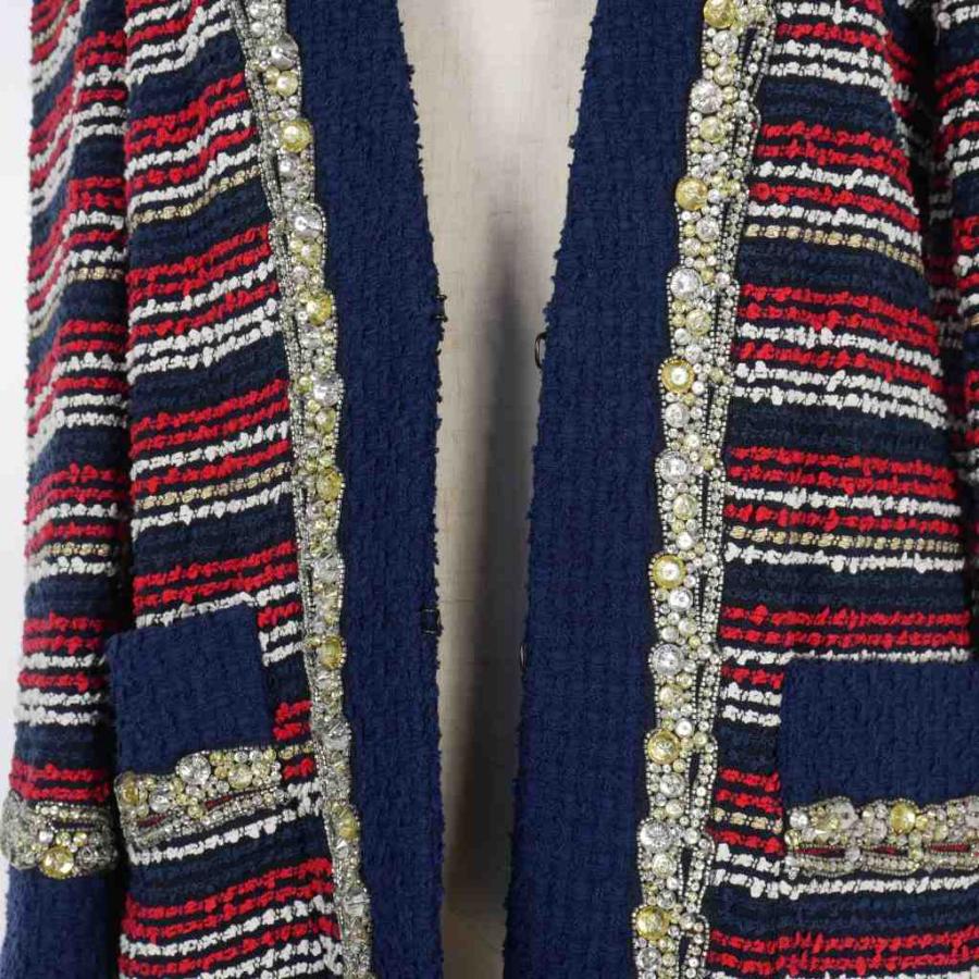 GUCCI - グッチ GUCCI 2017年製 ビジュー ノーカラー ジャケット ベルト付き GUCCI（グッチ） GUCCI 2017年製 ビジュー ノーカラー ジャケット