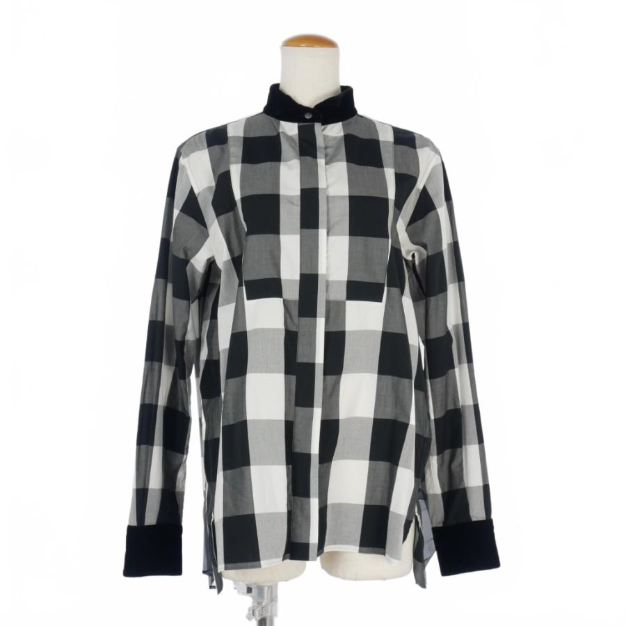 【中古】サカイ sacai 裾プリーツ チェックシャツ 長袖シャツ 2 ブラック 黒 18-03987 レディース サカイ sacai 裾プリーツ チェックシャツ 長袖シャツ 2 ブラック 黒 18