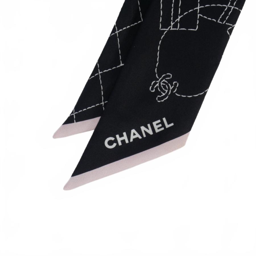 シャネル CHANEL ヘアバンド シルク スカーフ 黒 ブラック