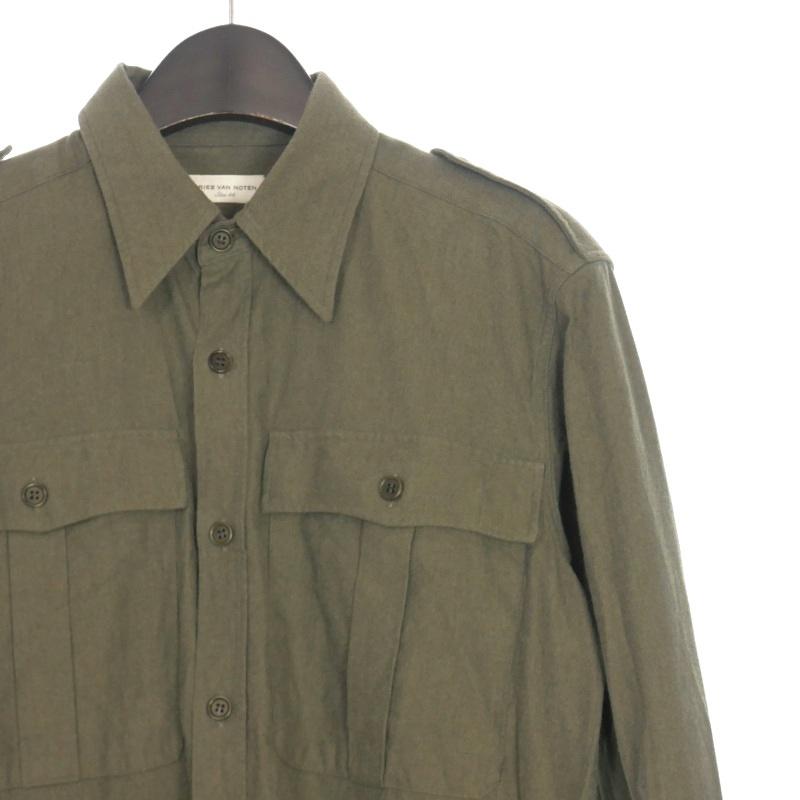 【中古】ドリスヴァンノッテン DRIES VAN NOTEN ベルテッド ミリタリーシャツ 長袖 44 カーキ 緑 HSDN-LA-1008 ドリスヴァンノッテン DRIES VAN NOTEN ベルテッド ミリタリーシャツ