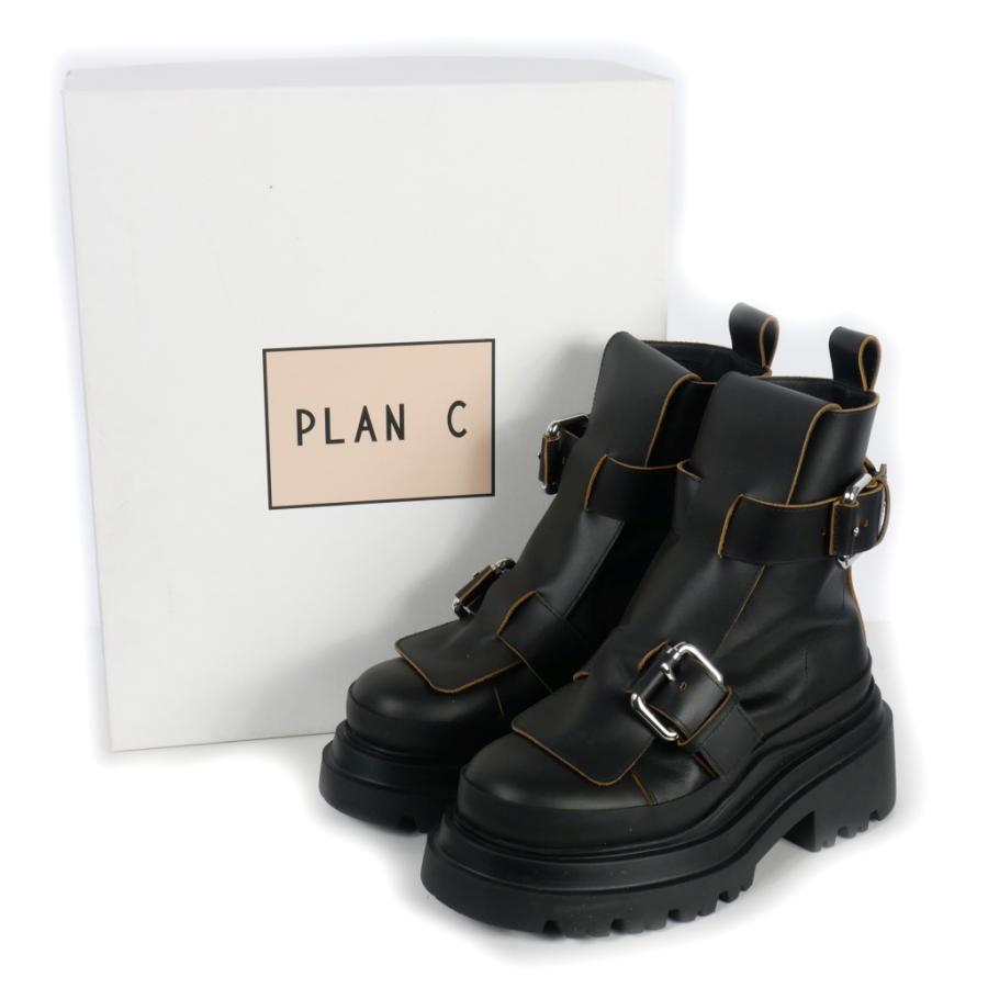 未使用品 プランシー PLAN C CALF COMBAT BOOTIE ベルテッド