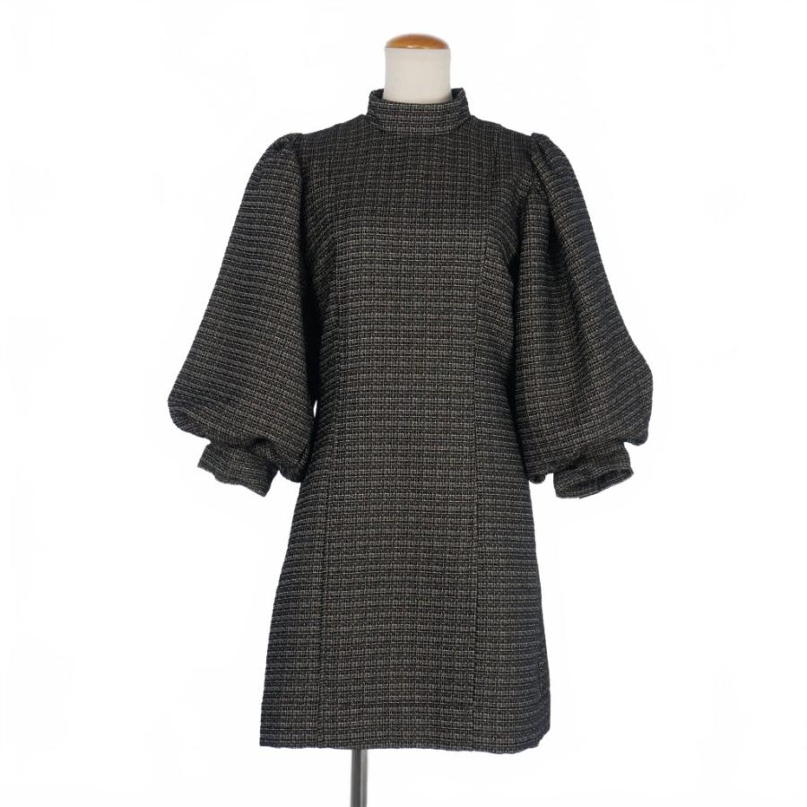 ガニー GANNI パフスリーブ ドレス ワンピース ミニ丈 ツイード