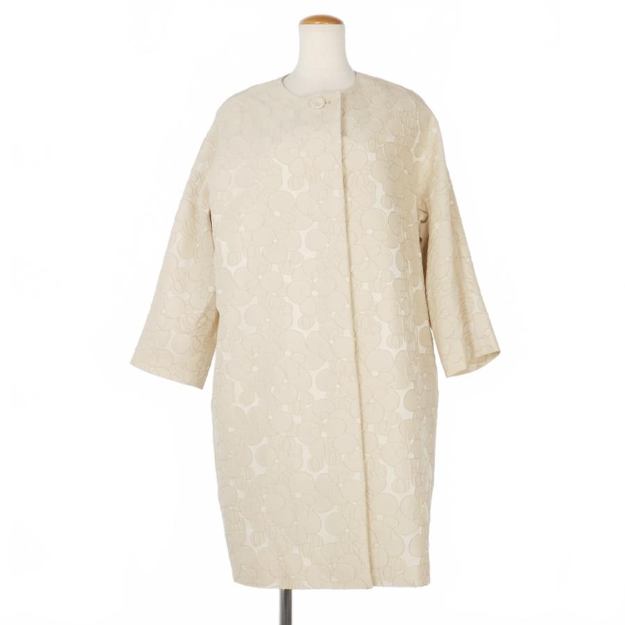 【中古】マックスマーラステュディオ Max Mara Studio フラワージャガード ノーカラーコート 花柄 刺繍 IT44 ベージュ マックスマーラステュディオ Max Mara Studio フラワージャガード ノー