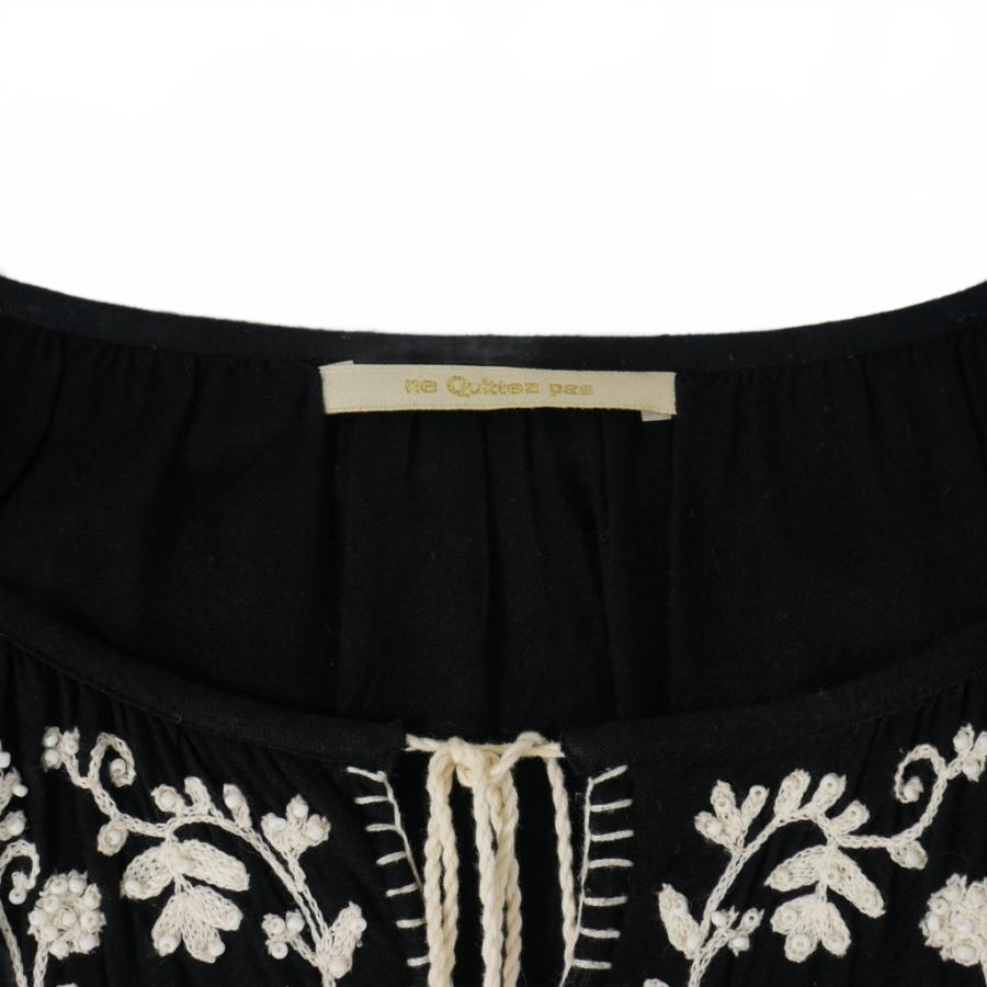 ヌキテパ　カットワーク　刺繍　長袖　ワンピース　ブラック 別注】ne Quittez pas BLACK × TOMORROWLAND カットワークスリーブ