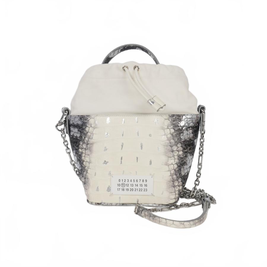 【中古】メゾンマルジェラ Maison Margiela 5AC バケットバッグ クロコ型押し レザー ペイント 白 メゾンマルジェラ Maison Margiela 5AC バケットバッグ クロコ型押し