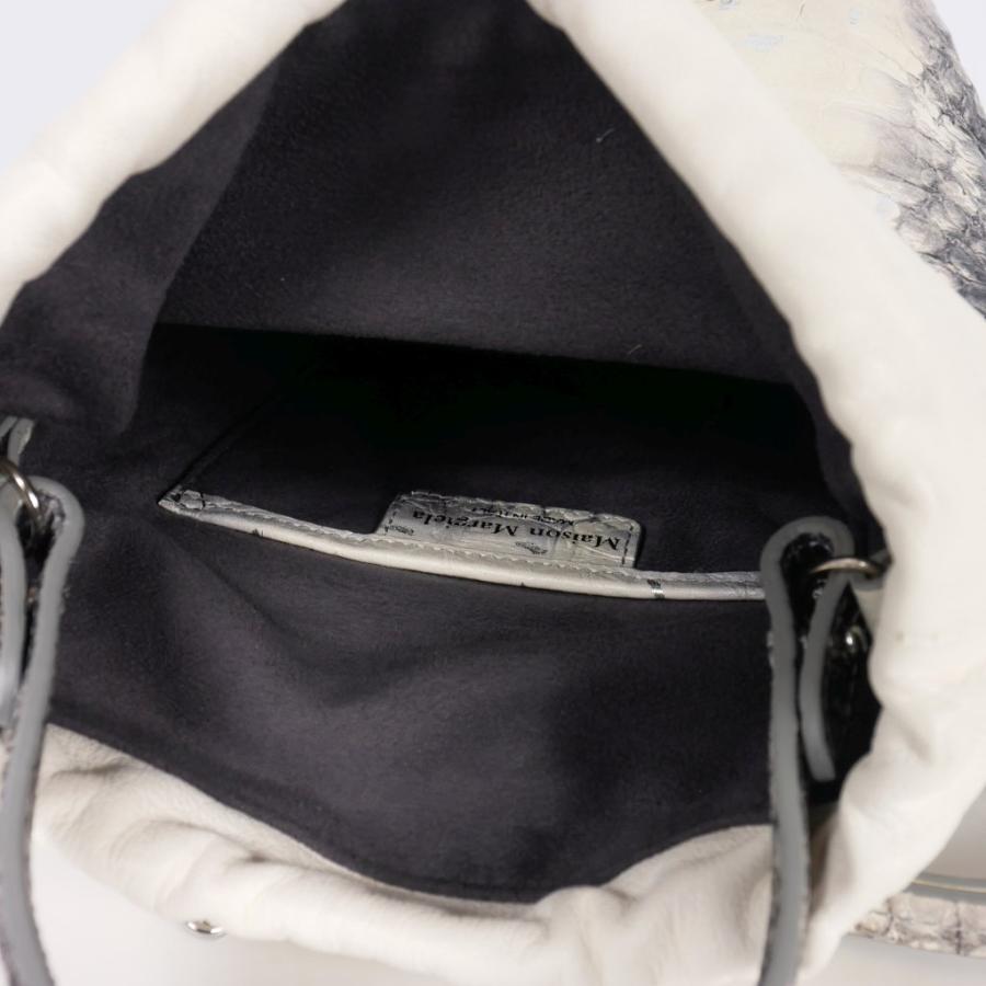 【中古】メゾンマルジェラ Maison Margiela 5AC バケットバッグ クロコ型押し レザー ペイント 白 メゾンマルジェラ Maison Margiela 5AC バケットバッグ クロコ型押し