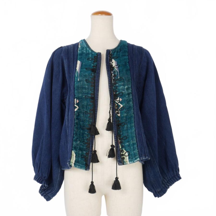 【中古】フォルテフォルテ FORTE FORTE デニム 刺? ノーカラージャケット ボリュームスリーブ 1 インディゴ フォルテフォルテ FORTE デニム 刺? ノーカラージャケット ボリューム