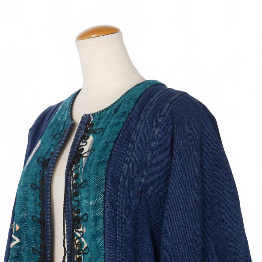 【中古】フォルテフォルテ FORTE FORTE デニム 刺? ノーカラージャケット ボリュームスリーブ 1 インディゴ フォルテフォルテ FORTE デニム 刺? ノーカラージャケット ボリューム