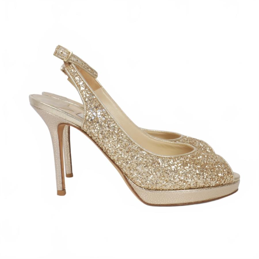 ジミーチュウ JIMMY CHOO オープントゥ グリッター ヒール サンダル 