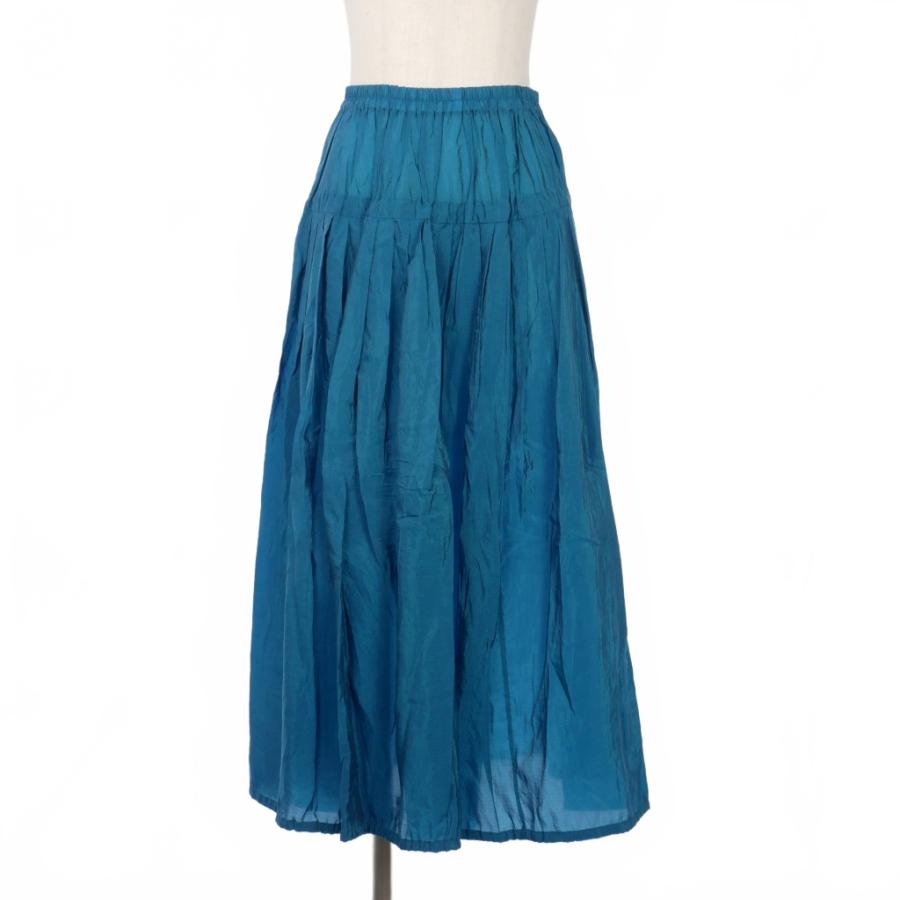 【中古】サラランツィ SARA LANZI キュプラナイロン ギャザー ロングスカート ウエストゴム S 青 ブルー レディース サラランツィ SARA LANZI キュプラナイロン ギャザー ロングスカート