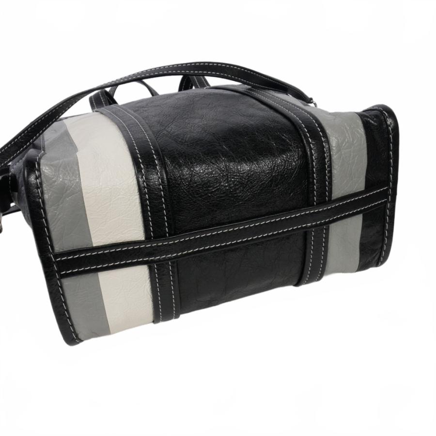 【中古】バレンシアガ BALENCIAGA バザール ショッパー 2WAY ショルダーバッグ ハンドバッグ ストライプ グレー 黒 BALENCIAGA（バレンシアガ） バザール ショッパー 2WAY ショルダー