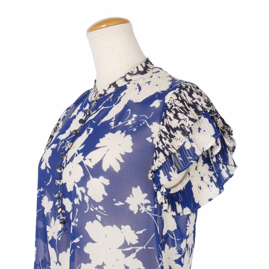ポロ ラルフローレン シアー シャツ ブラウス シースルー 花柄 半袖 S 青 POLO RALPH LAUREN（シャツ/ブラウス(半袖/袖なし) ・ ブルー