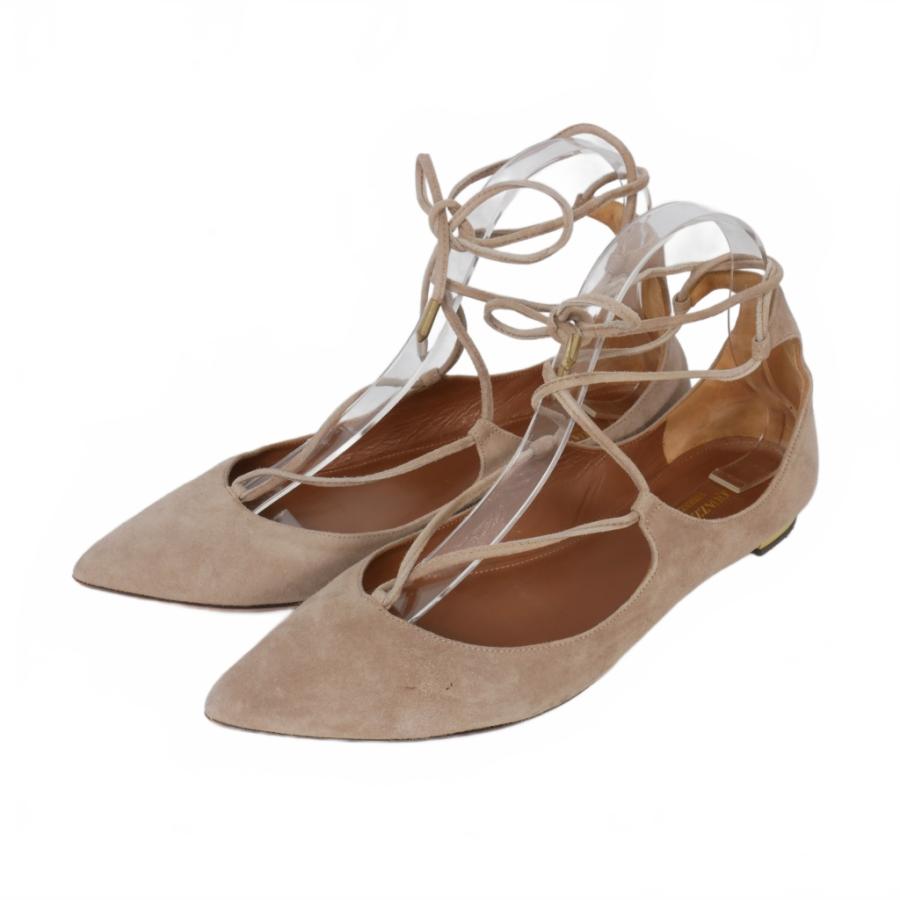 アクアズーラ ベージュスエード パンプス アクアズーラ AQUAZZURA スエード フラットシューズ パンプス ポイン