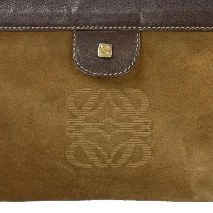 LOEWE（ロエベ） アナグラム スエード クラッチバッグ ヴィンテージ 茶 