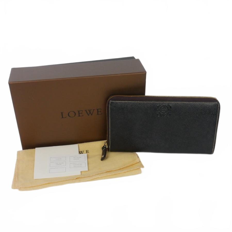美品 ロエベ アナグラム ジップアラウンド 長財布 ブラック ブラウン レザー LOEWE（ロエベ） アナグラム レザー ジップアラウンドウォレット 長