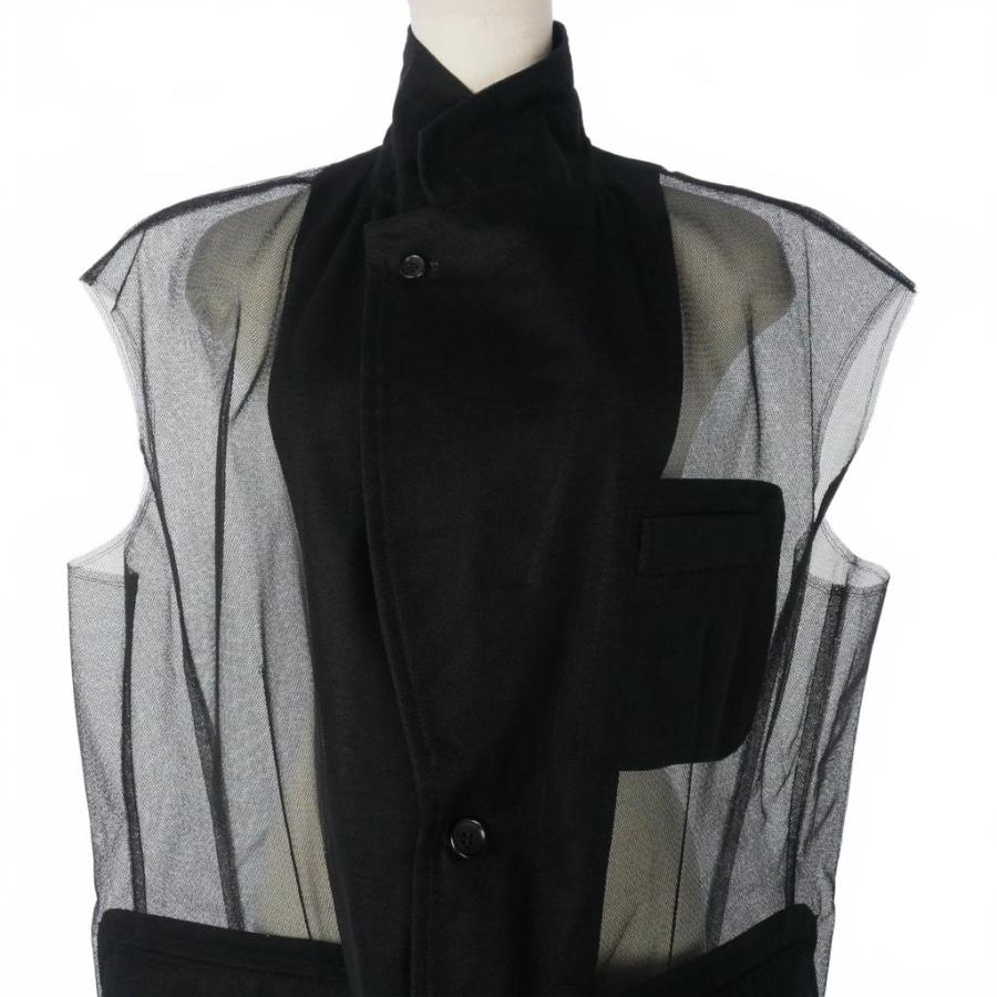 コムデギャルソン　AD2004　ジレ　ベスト　チュール　装飾　黒　アシンメトリー ブラックコムデギャルソン BLACK COMME des GARCONS 25SS ナイロン