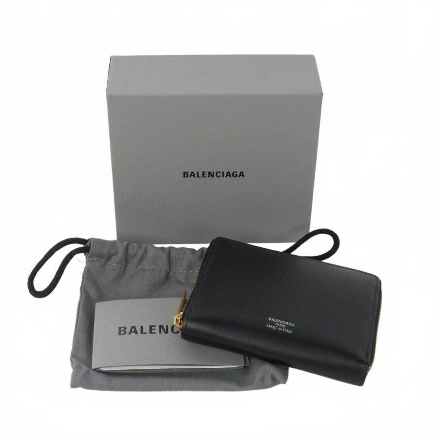 BALENCIAGA ブラックレザー ラウンドファスナー二つ折り財布　メンズ BALENCIAGA（バレンシアガ） 二つ折り 財布 ラウンドファスナー レザー