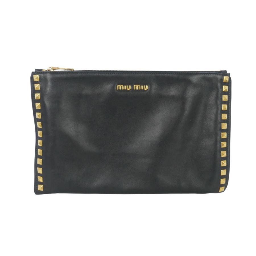 miu miu ブラック ゴールドスタッズ miu miu（ミュウミュウ） レザー スタッズ クラッチバッグ ゴールド