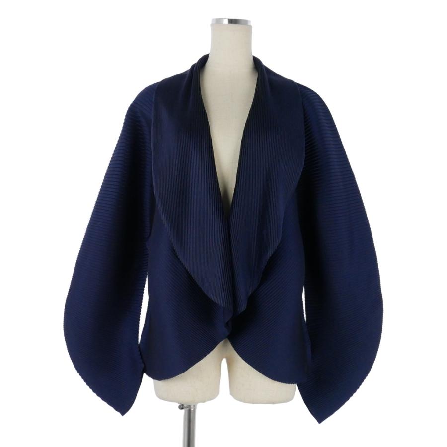 イッセイミヤケ ISSEY MIYAKE 変形 プリーツ ジャケット ドレープ襟 ボリュームスリーブ 2 紺 ネイビー IM52FD613 レディース
