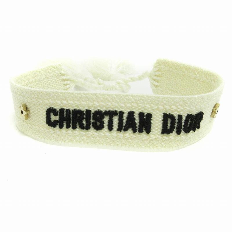 クリスチャンディオール Christian Dior 美品 ミサンガ ブレスレット キャンバス 刺繍 ロゴ 2本セット 白 ホワイト 黒 ブラック アクセサリ｜vectorpremium｜02