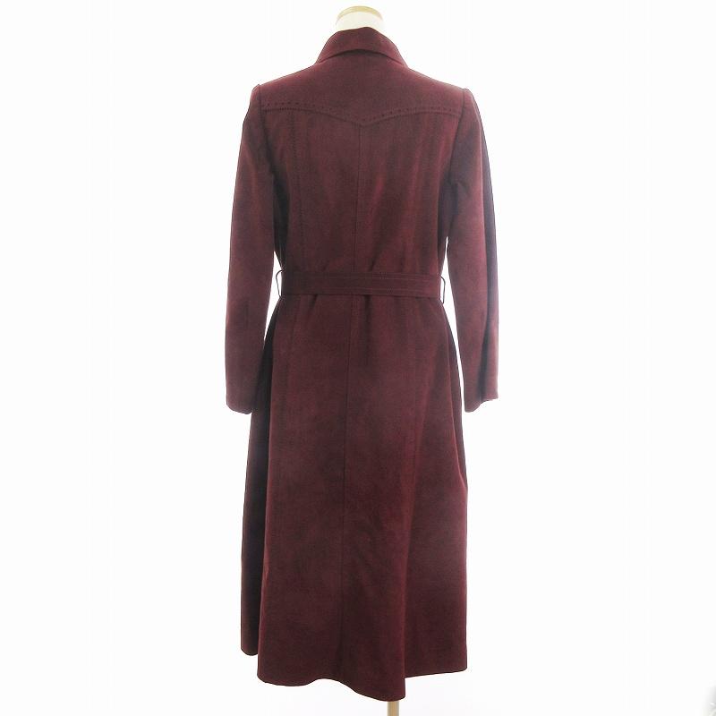 LEONARD レオナール ワインレッド ロングコート　 比翼仕立て　ベルト付き LEONARD レオナール ワインレッド ロングコート 比翼仕立て ベルト付き