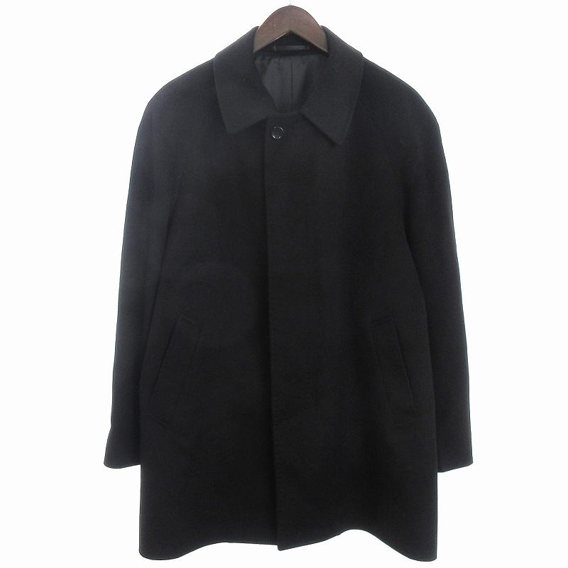 シングル ステンカラーコート カシミヤ100％ ミドル丈 黒 