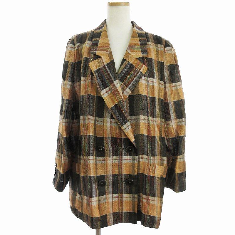 レリアン Leilian リネン テーラードジャケット ダブル チェック  