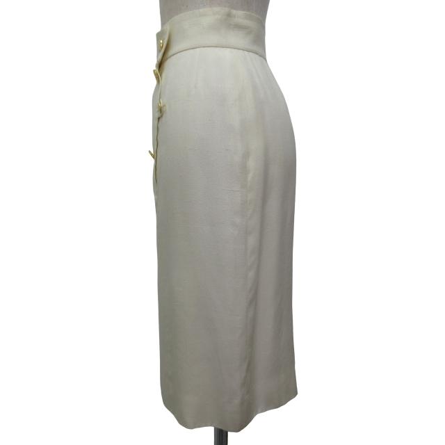 CHANEL シャネル スカート ひざ丈 ココマーク金ボタン ホワイト 36 S