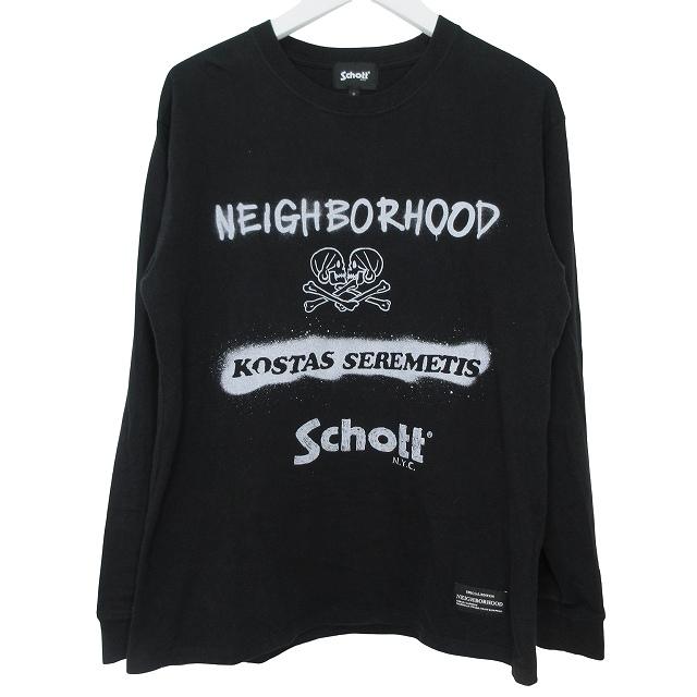 ショット SCHOTT ×NEIGHBORHOOD 長袖 Tシャツ S ロゴ ブラック k1661 