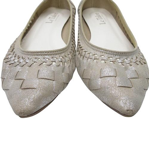 美品　ルタロン メッシュパンプス 23.5 白 ポインテッド 春夏　ラメ ルタロン Le Talon ポインテッドサシメッシュフラットシューズ