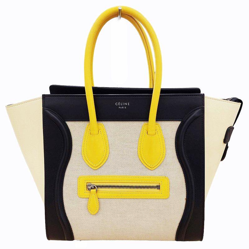 も*か様 セリーヌ　ラゲージ　ミニ　ハンドバッグ　CELINE バイカラー　モノ セリーヌミニ ラゲージ バイカラー レザー×キャンバス ハンドバッグ