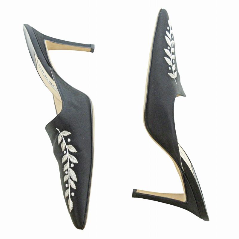 マノロブラニク MANOLO BLAHNIK 美品 サテン ミュール サンダル ポイン 