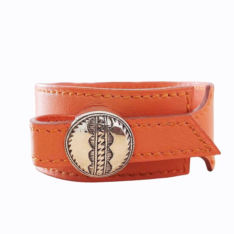 エルメス HERMES ブレスレット トゥアレグ □B刻印 レザー シルバー 