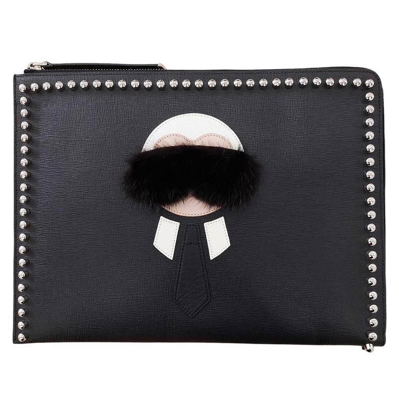FENDI フェンディ 美品 カーリト カールラガーフェルド クラッチバッグ 
