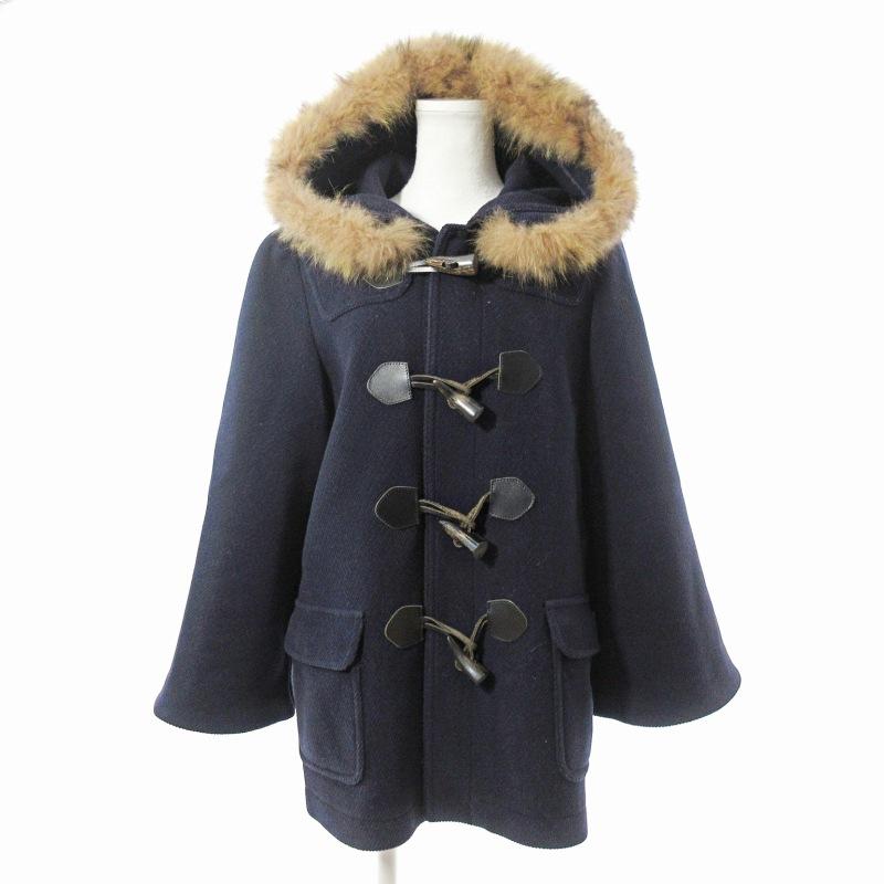 カオン Kaon ダッフルコート ジャケット ウール フリル フーディ 38 紺 