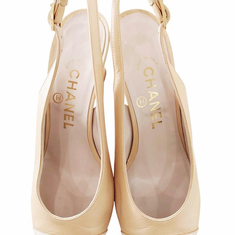 シャネル レザー ココマーク リボン スリングバック ポインテッドトゥ