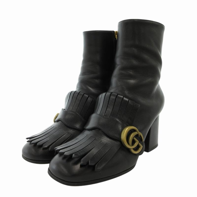 GUCCI　グッチ　アンクルブーツ　マーモントフリンジ　黒　サイズ36 GUCCI グッチ GGマーモント レザー ショートブーツ アンクル