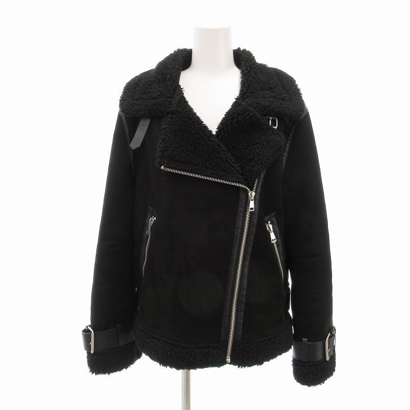 ZARA ザラ ダブルライダースジャケット フェイクムートン ボア S 黒 